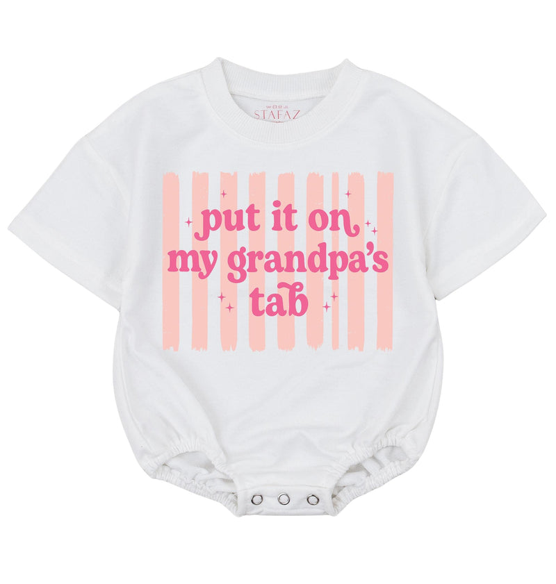 Put It On My Grandpa's Tab Baby Girl Romper Funny Pink Retro Bodysuit Infant Outfit Soft Cotton Comfortable Birthday Gift 0-24M