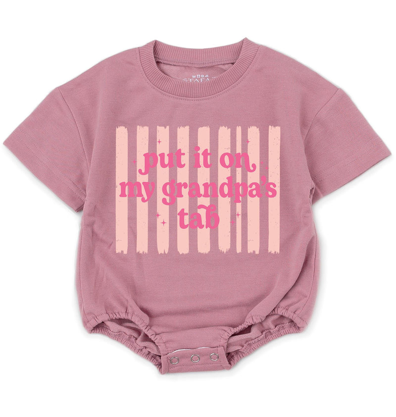 Put It On My Grandpa's Tab Baby Girl Romper Funny Pink Retro Bodysuit Infant Outfit Soft Cotton Comfortable Birthday Gift 0-24M