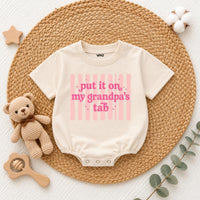 Put It on My Grandpa's Tab Baby Romper, Funny Blue Long Sleeve Bodysuit for Newborns, Soft Cotton Outfit, Cute Grandpa Gift for Babies