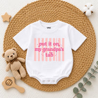 Put It on My Grandpa's Tab Baby Romper, Funny Blue Long Sleeve Bodysuit for Newborns, Soft Cotton Outfit, Cute Grandpa Gift for Babies