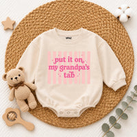 Put It on My Grandpa's Tab Baby Romper, Funny Blue Long Sleeve Bodysuit for Newborns, Soft Cotton Outfit, Cute Grandpa Gift for Babies