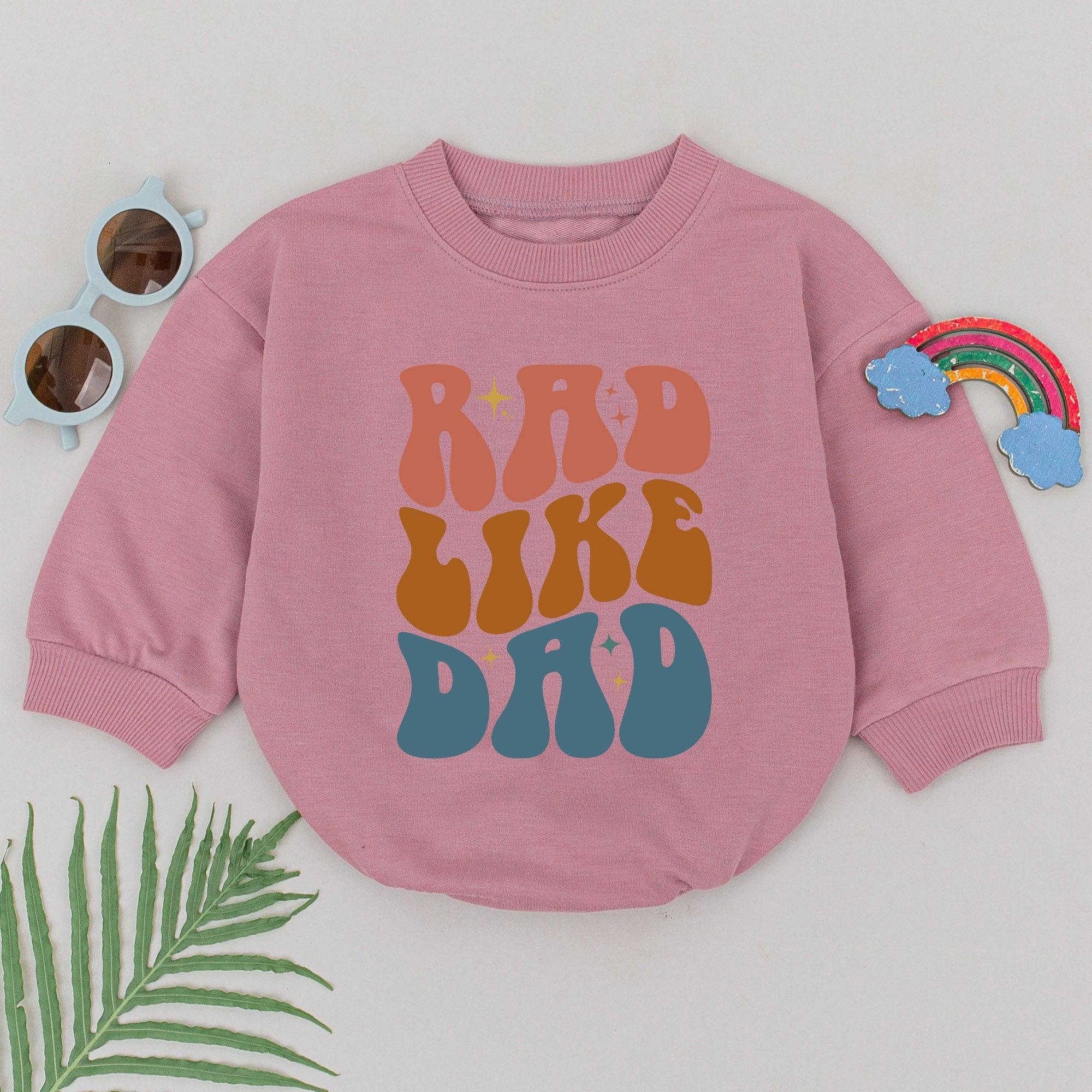 Rad Like Dad Baby Romper Retro 70s Style Infant Outfit First Father's Day Gift Playful Star Design Cotton Comfortable Girls