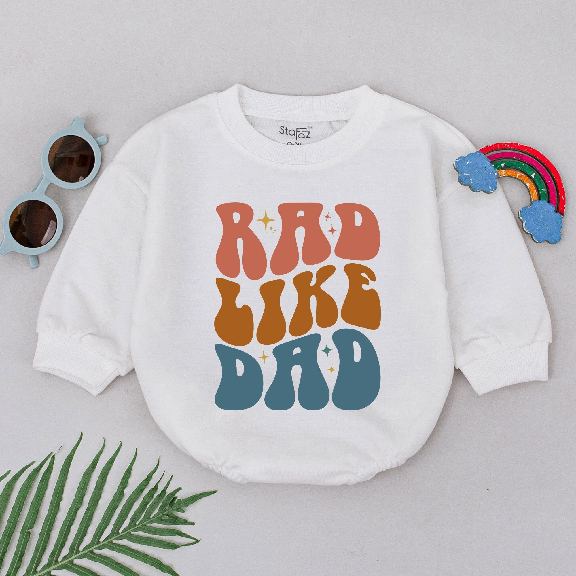 Rad Like Dad Baby Romper Retro 70s Style Infant Outfit First Father's Day Gift Playful Star Design Cotton Comfortable Girls