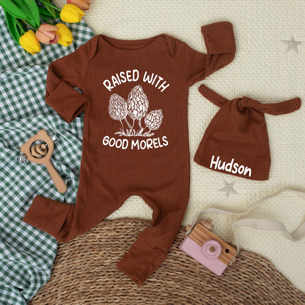Raised With Good Morels Baby Bodysuit Mushroom Romper Custom Infant Outfit Newborn Coming Home Clothes Cotton Baby Shower Gift