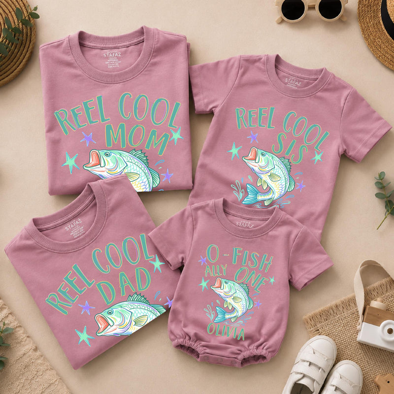 Reel Cool Family Fishing Shirts and O-Fish-Ally One Birthday Romper with Custom Name, Matching 1st Birthday Outfit for Boys or Girls