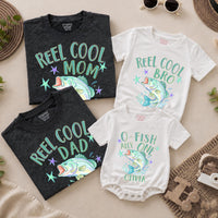 Reel Cool Family Fishing Shirts and O-Fish-Ally One Birthday Romper with Custom Name, Matching 1st Birthday Outfit for Boys or Girls