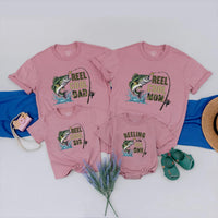 Reel Cool Family Matching Fishing Shirts Custom Names Outdoor Birthday Tees Playful Design Largemouth Bass Graphic Gift for Baby Fishermen