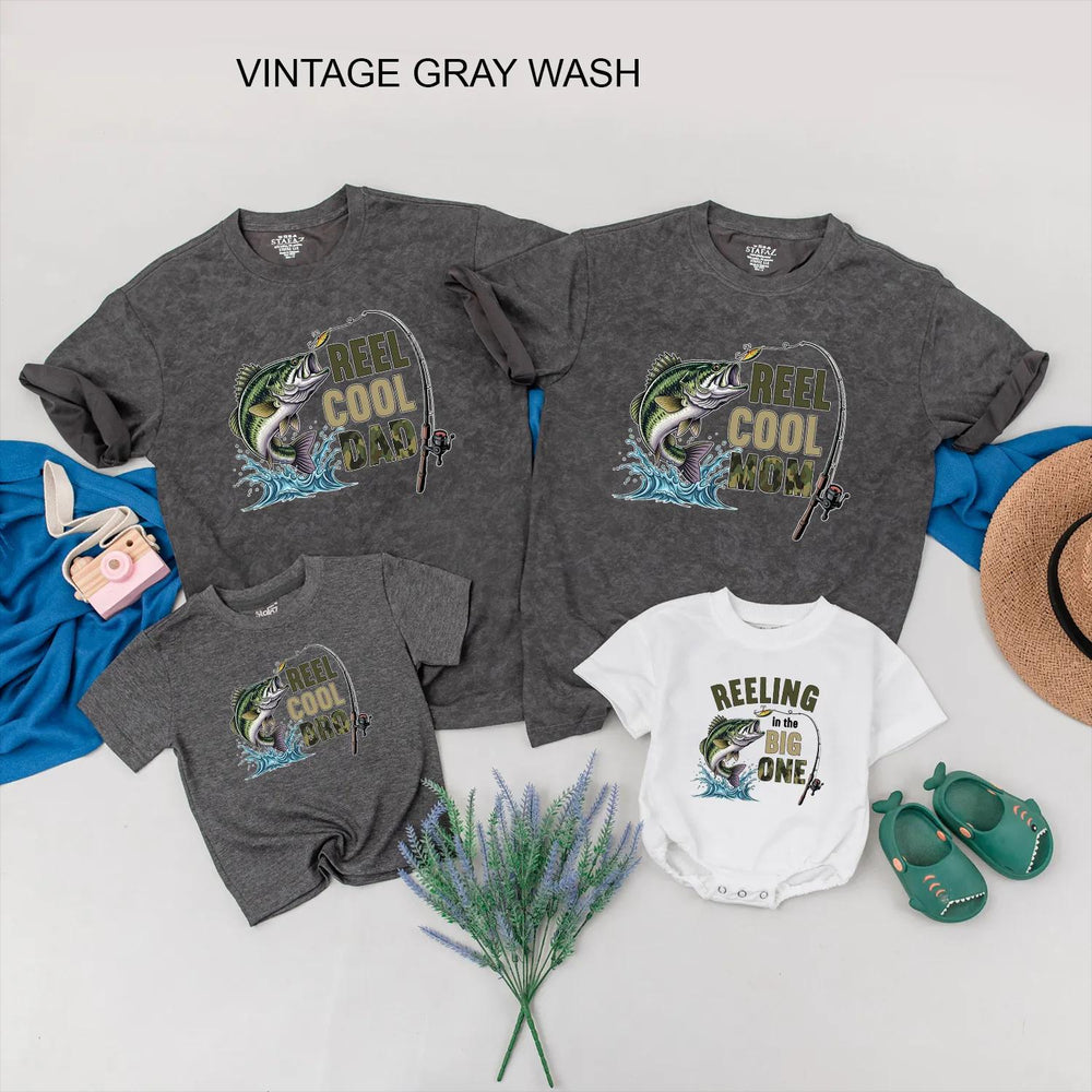Reel Cool Family Matching Fishing Shirts Custom Names Outdoor Birthday Tees Playful Design Largemouth Bass Graphic Gift for Baby Fishermen