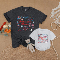 Retro American Mama and Mini Matching Shirts with Patriotic Bow Design for July 4th, Family Independence Day Outfits, Mommy and Me Gift