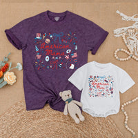 Retro American Mama and Mini Matching Shirts with Patriotic Bow Design for July 4th, Family Independence Day Outfits, Mommy and Me Gift