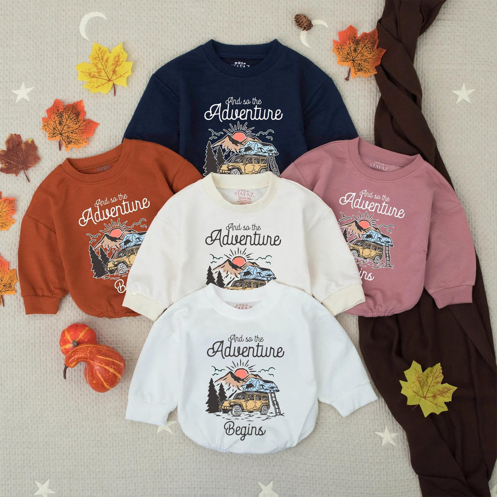 Retro Baby Camping Romper with Off-Road Vehicle and Nature Scene, Newborn Outdoor Adventure Outfit, Cute Infant Gift for Baby Announcement