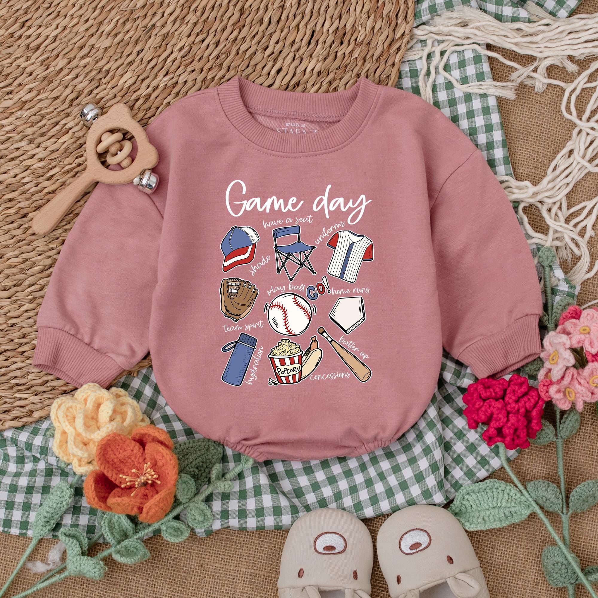 Retro Baseball Game Day Baby Romper with Cap Glove Jersey Hot Dog Design Fun Newborn Bodysuit Baby Shower Gift Soft Cotton Outfit
