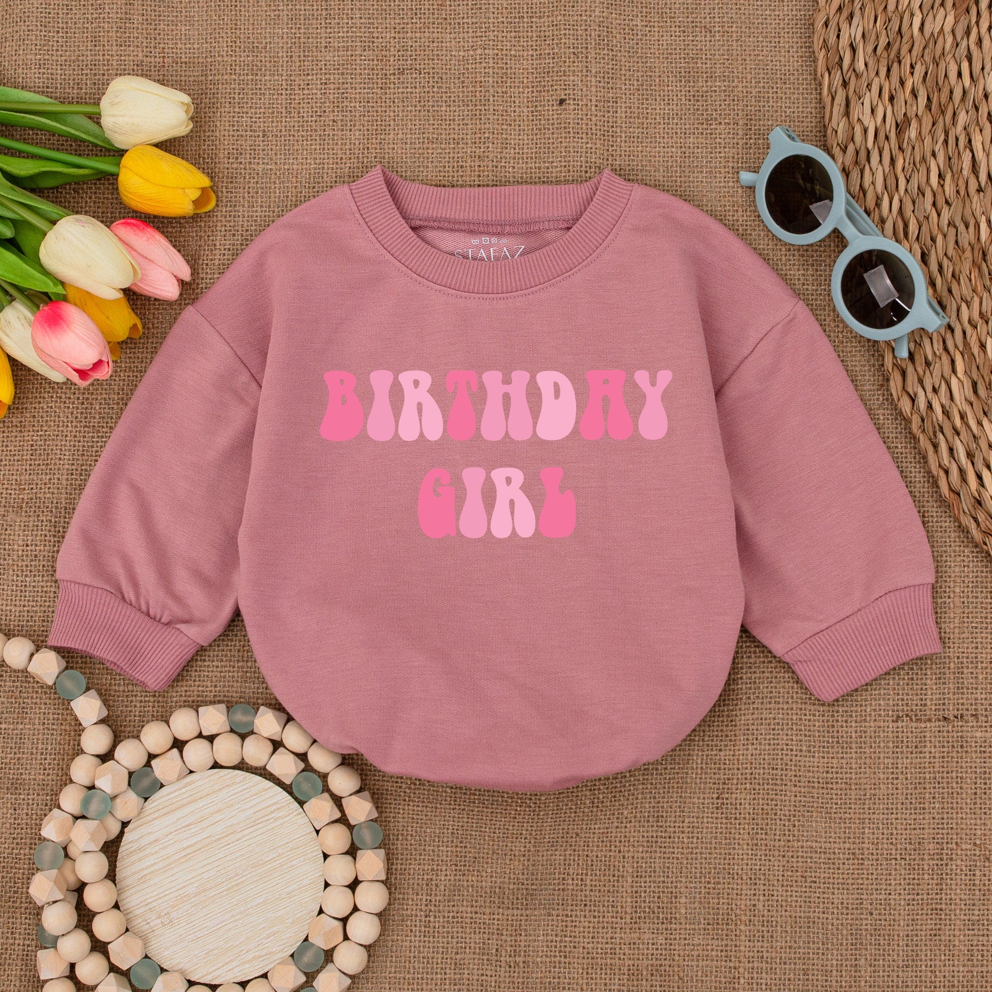 Retro Birthday Girl Bubble Romper Pink Lettering Baby Girl Outfit Soft Cotton Infant Party Clothes Vintage Style Comfortable