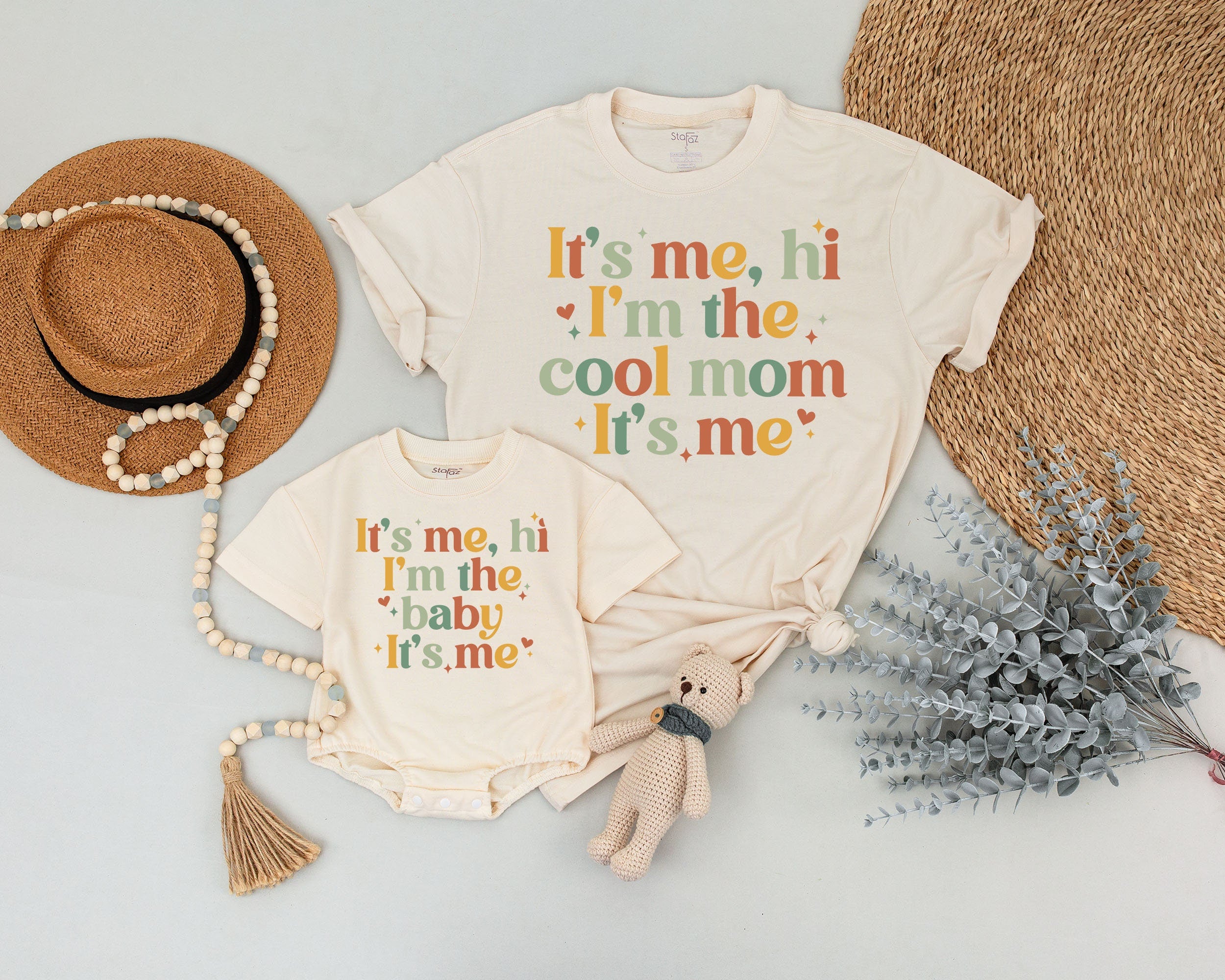 Retro Cool Mom and Baby Matching Shirts Personalized Family Outfit Vintage Style Cotton Gift for Birthday or Holiday Celebration