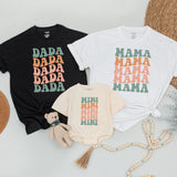 Retro Family Matching T-Shirts Vintage Design Mama Dada Mini Soft Cotton Gift for New Parents Baby Announcement Outfit
