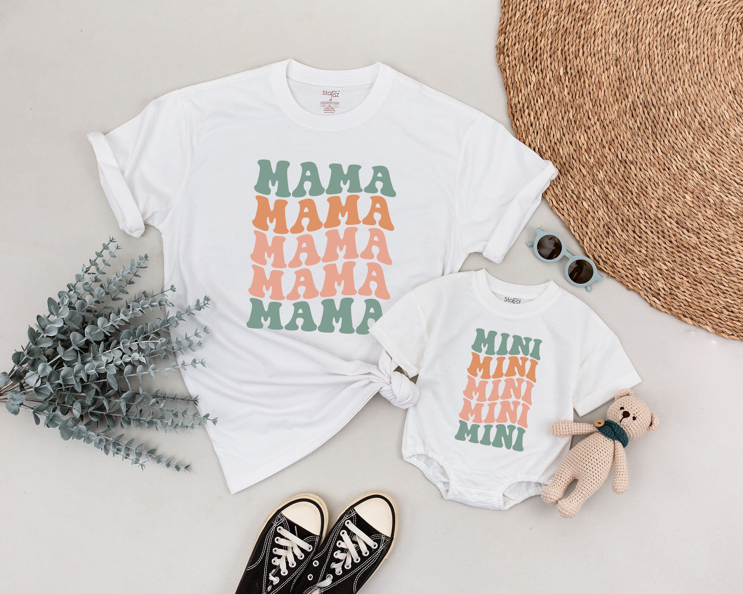 Retro Family Matching T-Shirts Vintage Design Mama Dada Mini Soft Cotton Gift for New Parents Baby Announcement Outfit