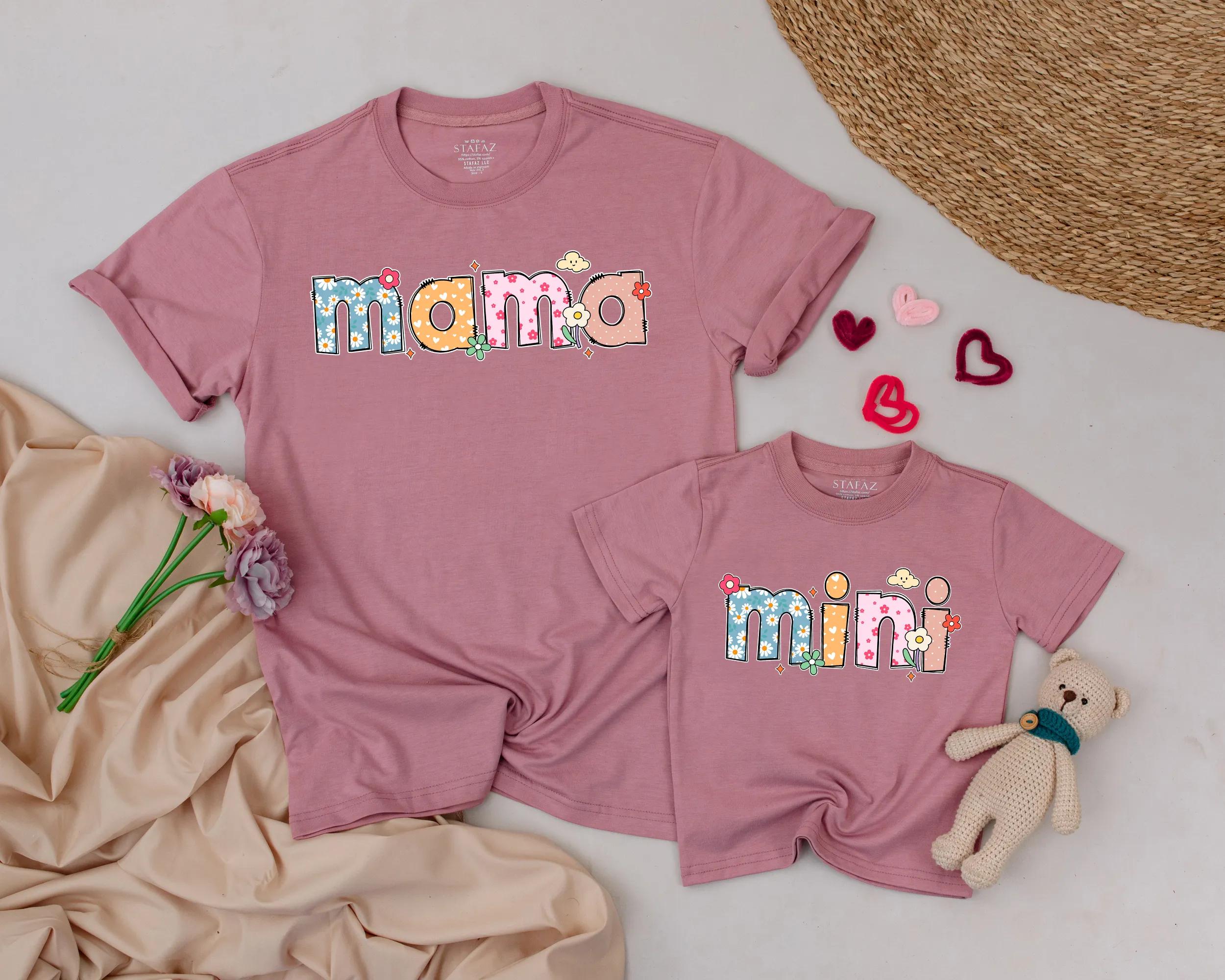 Retro Floral Mama Mini Matching Shirts Nostalgic Mother Daughter Outfit Perfect Gift for Mother's Day Cute Cotton Pastel Design
