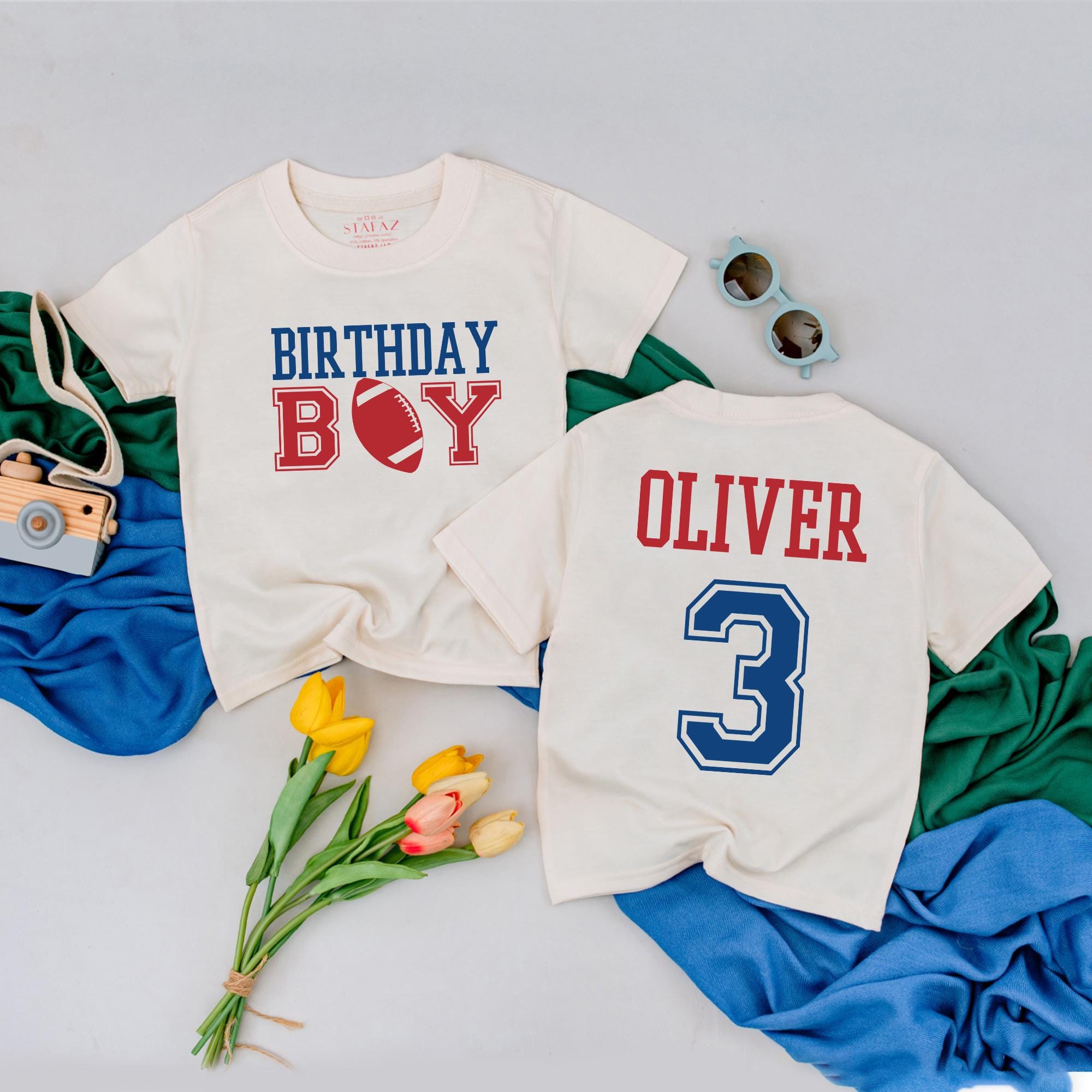 Retro Football 3rd Birthday Banner and Shirt Set for Boys Party Decor and Cake Smash, Personalized Sports Theme Outfit and Backdrop