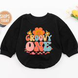 Groovy One Retro Baby Romper with Floral Motifs, Soft Cotton 1st Birthday Outfit for Baby Girls, Hippie-Inspired Milestone Clothes