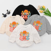 Groovy One Retro Baby Romper with Floral Motifs, Soft Cotton 1st Birthday Outfit for Baby Girls, Hippie-Inspired Milestone Clothes