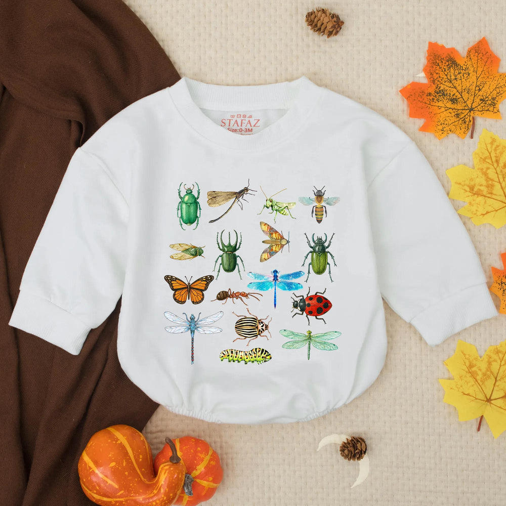 Retro Insect Baby Bubble Romper with Vintage Bugs Design, Soft Cotton Nature Toddler Outfit, Neutral Baby Clothes, Outdoorsy Gift