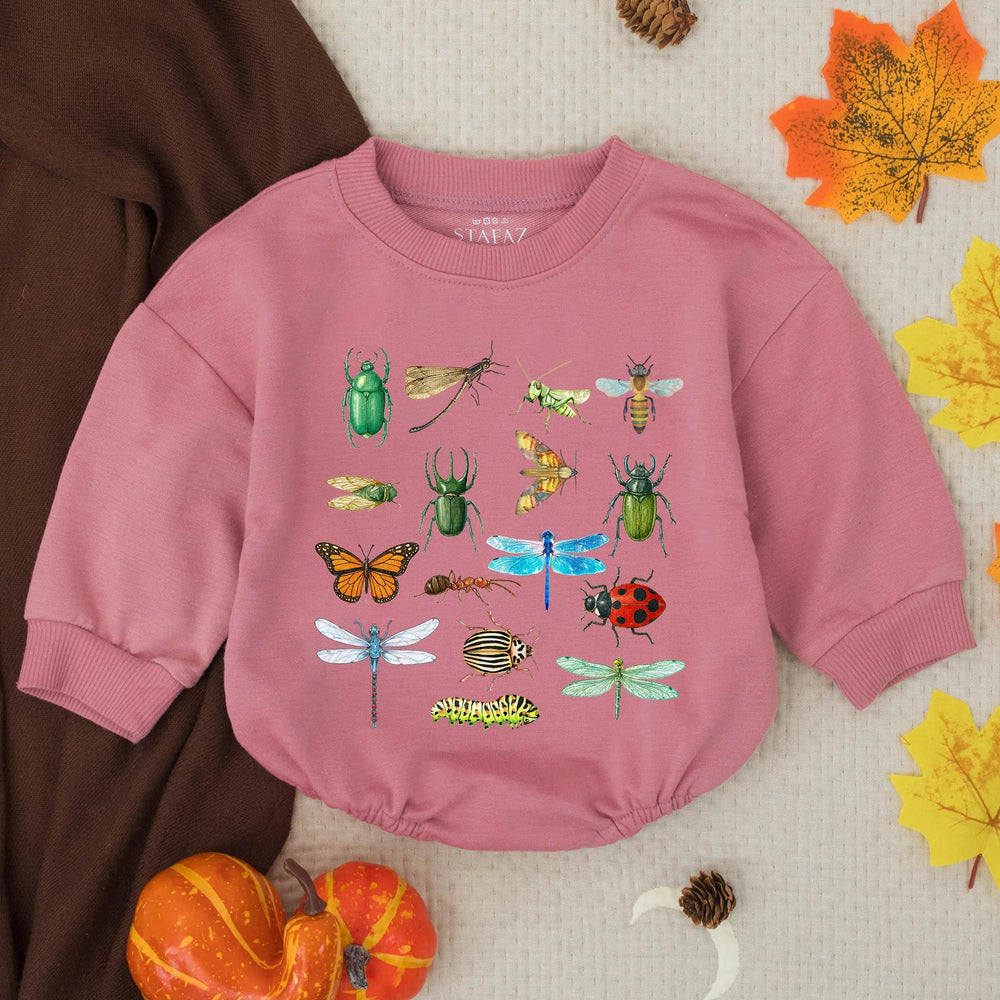 Retro Insect Baby Bubble Romper with Vintage Bugs Design, Soft Cotton Nature Toddler Outfit, Neutral Baby Clothes, Outdoorsy Gift
