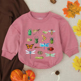 Retro Insect Baby Bubble Romper with Vintage Bugs Design, Soft Cotton Nature Toddler Outfit, Neutral Baby Clothes, Outdoorsy Gift