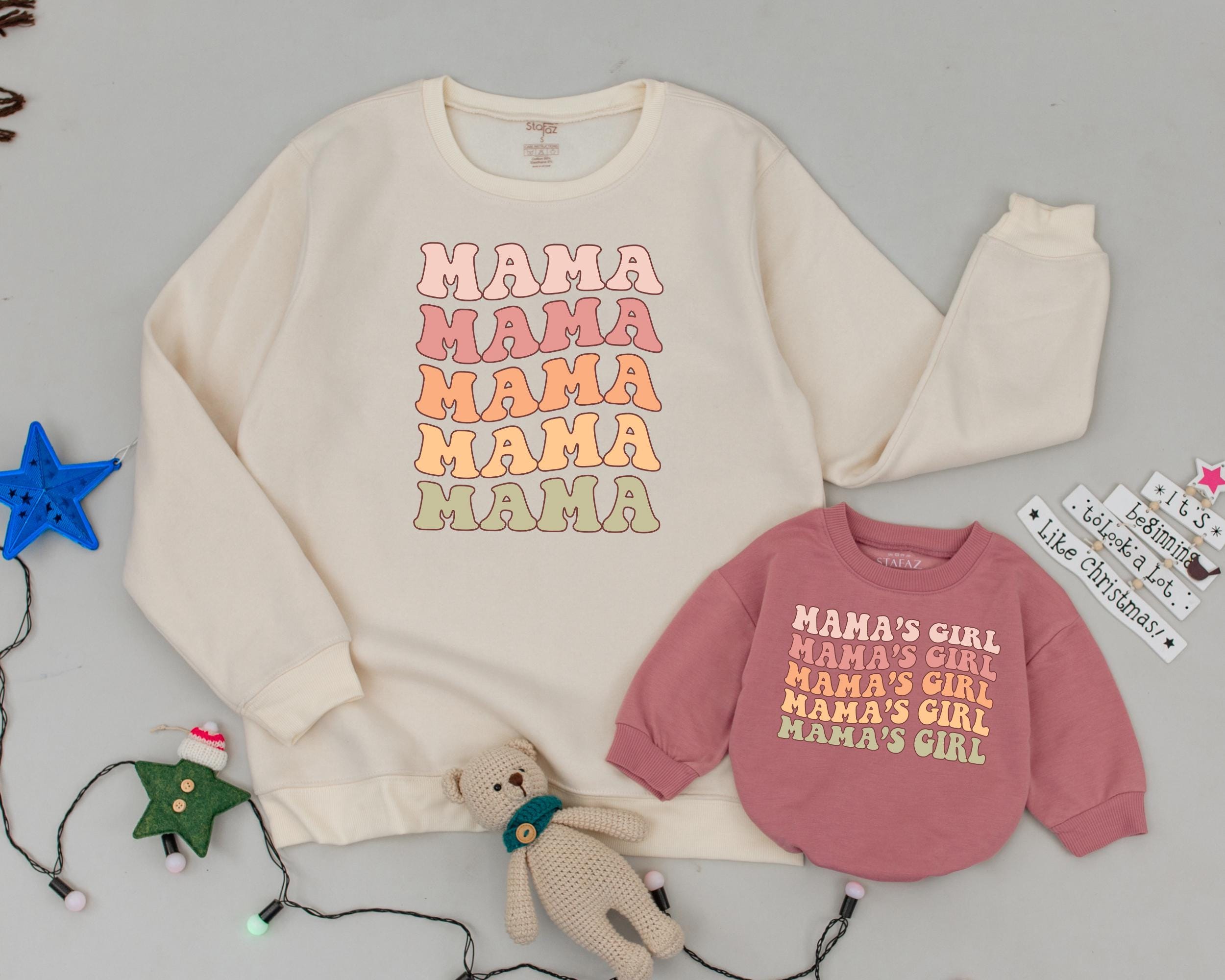 Retro Mama and Girl Matching Sweatshirts Colorful Vintage Design Soft Cotton Mom Daughter Gift