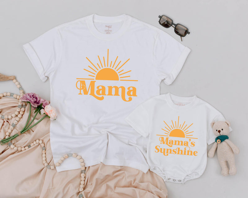 Custom Boho Sunshine Romper for Baby and Matching Mama Shirt, Soft Cotton Mommy and Me Outfit, First Birthday or Baby Shower Gift