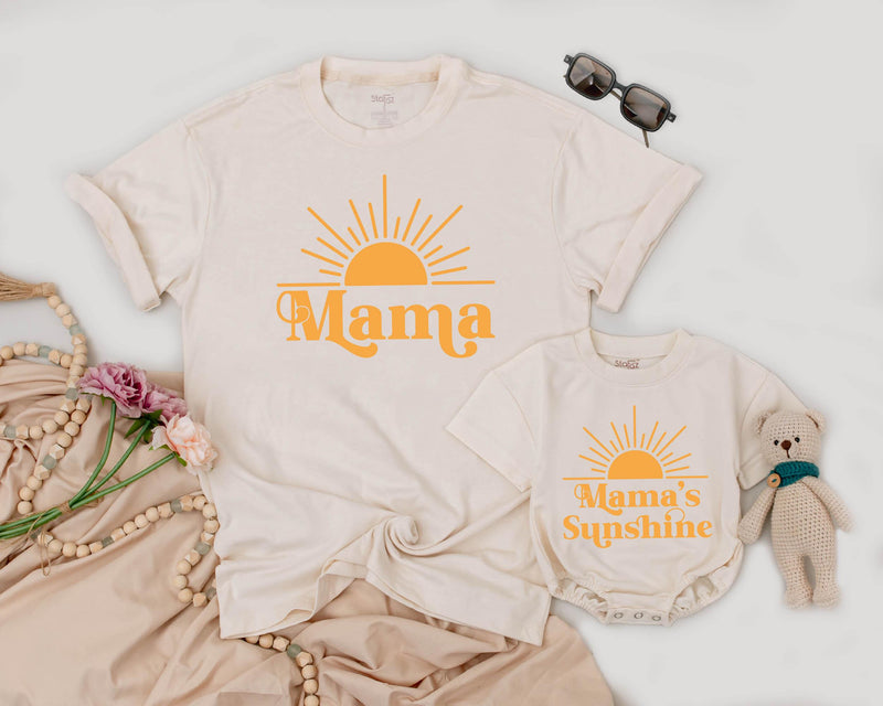 Custom Boho Sunshine Romper for Baby and Matching Mama Shirt, Soft Cotton Mommy and Me Outfit, First Birthday or Baby Shower Gift