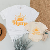 Custom Boho Sunshine Romper for Baby and Matching Mama Shirt, Soft Cotton Mommy and Me Outfit, First Birthday or Baby Shower Gift