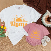 Custom Boho Sunshine Romper for Baby and Matching Mama Shirt, Soft Cotton Mommy and Me Outfit, First Birthday or Baby Shower Gift