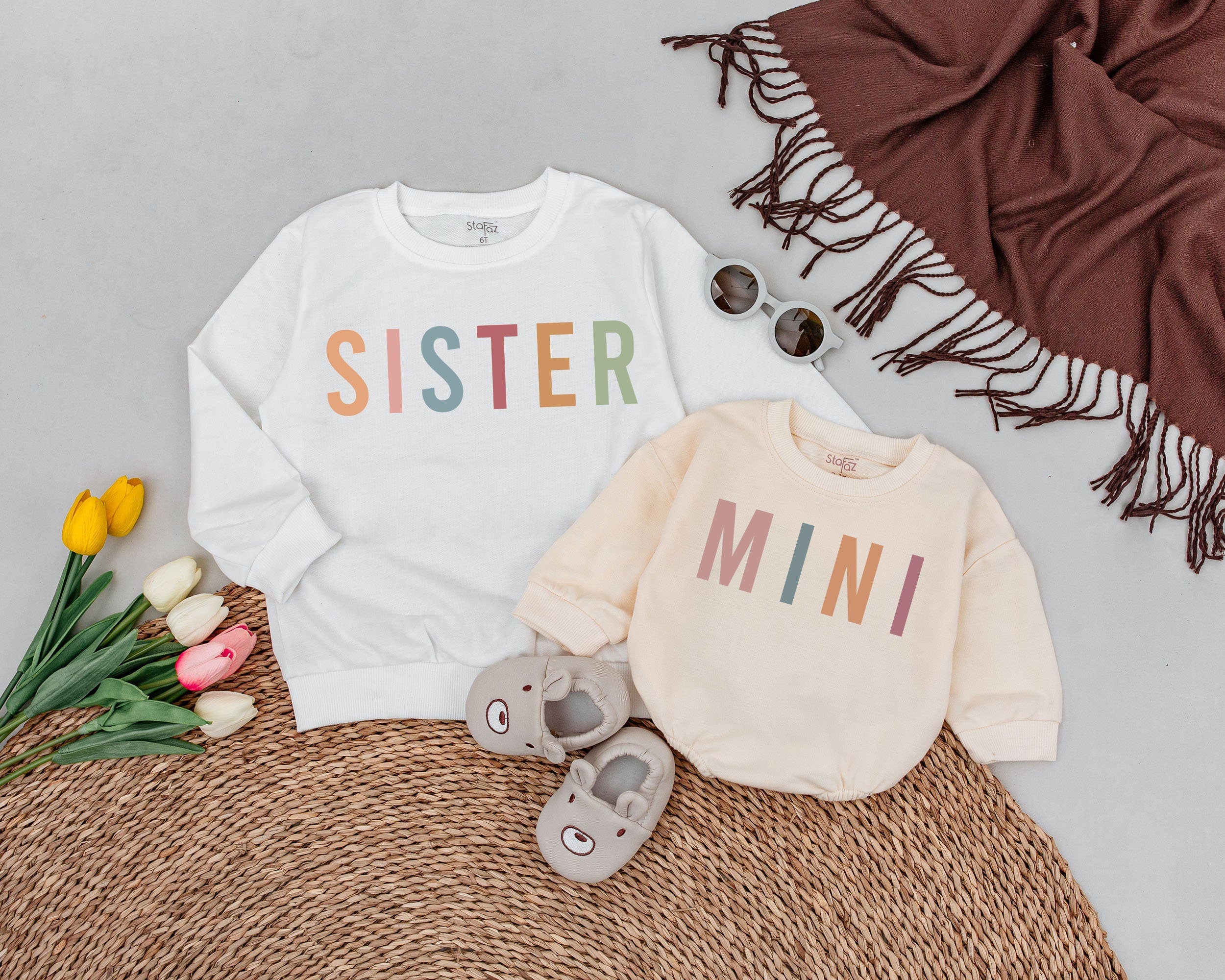 Retro Mama and Mini Matching Fall Sweatshirts Colorful Letters Cozy Cotton Mother Daughter Outfit Halloween Family Gift