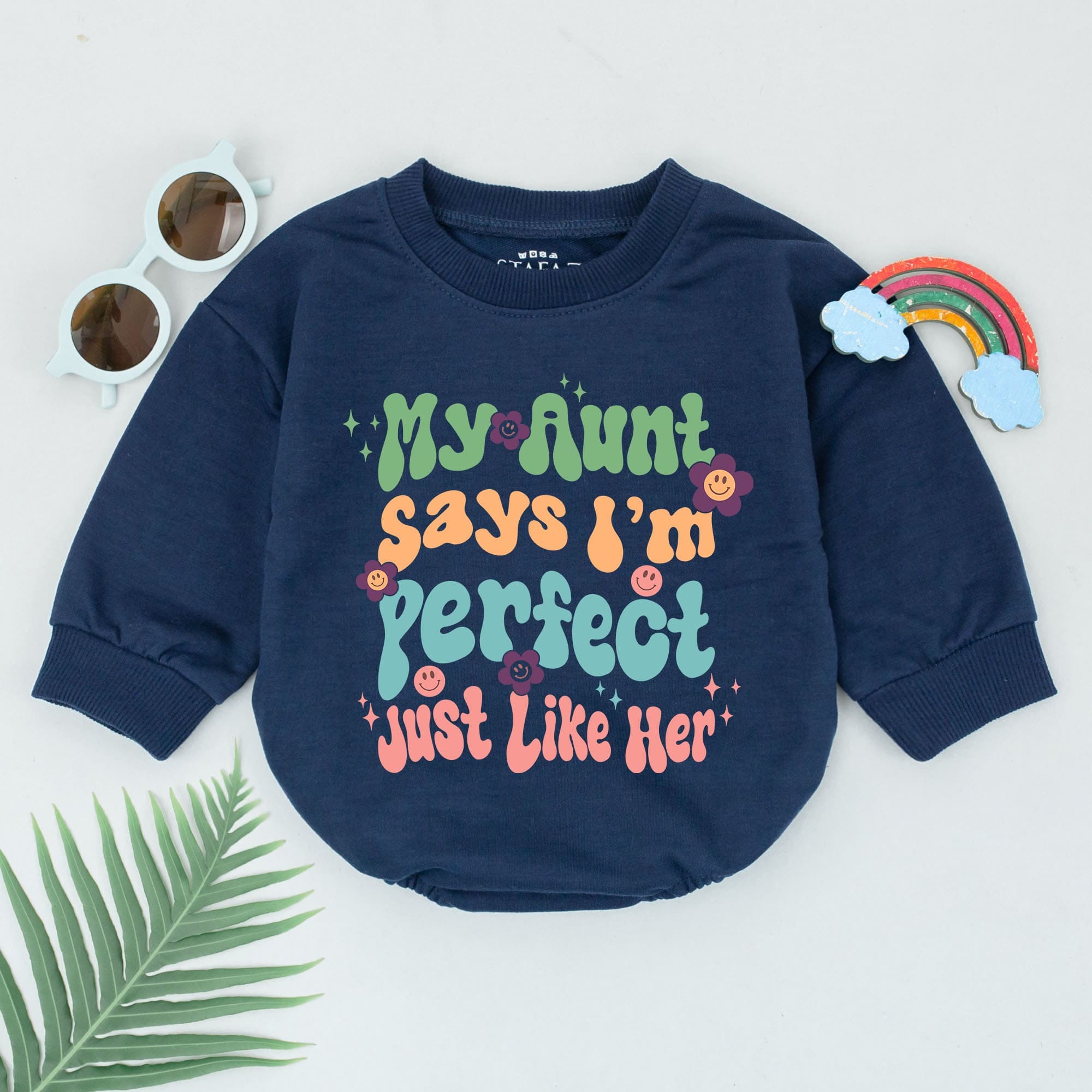 Retro 'My Aunt Says I'm Perfect' Romper for Baby Girls Boys Vibrant Whimsical Style Auntie's Best Gift Cotton Comfortable Mother's Day