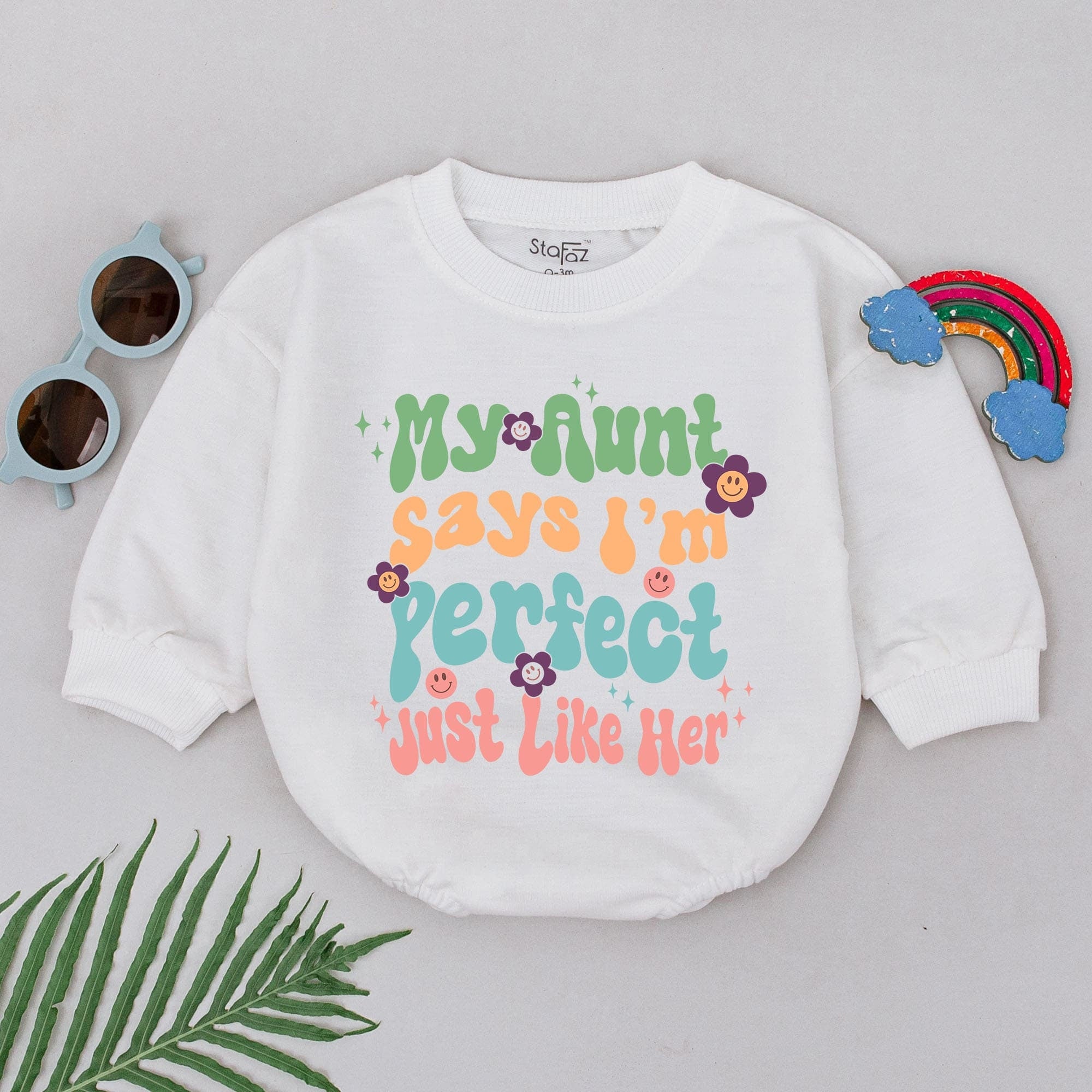 Retro 'My Aunt Says I'm Perfect' Romper for Baby Girls Boys Vibrant Whimsical Style Auntie's Best Gift Cotton Comfortable Mother's Day
