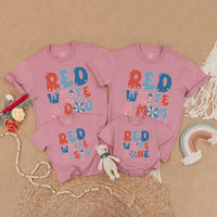Retro Patriotic Matching Family Shirts Red White and One Birthday Outfits Firework Design Dad Mom Sis Custom Names July Celebration