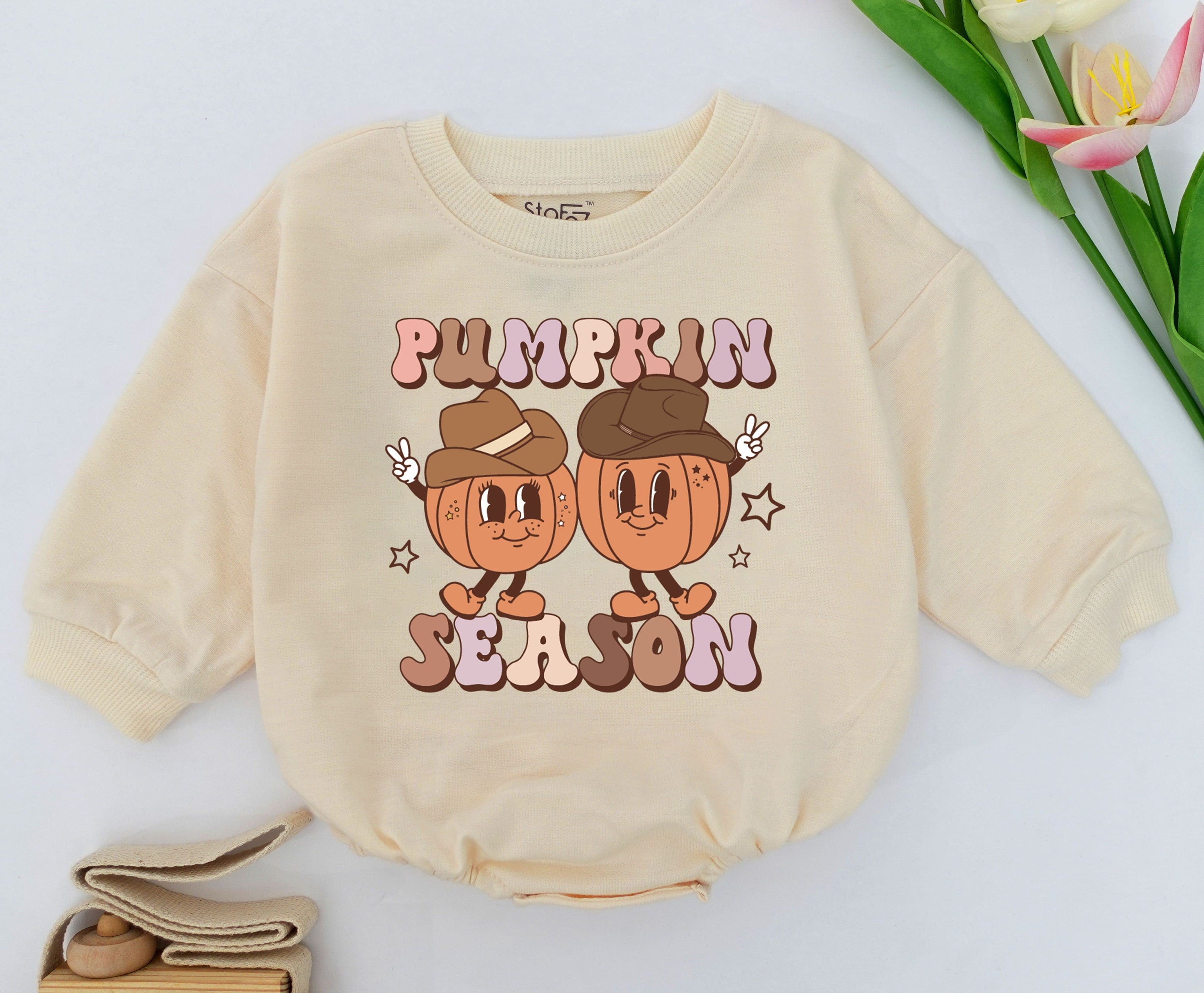 Retro Pumpkin Season Baby Romper Halloween Outfit Fall Baby Clothes First Halloween Gift Comfortable Vintage Style Cotton Bodysuit