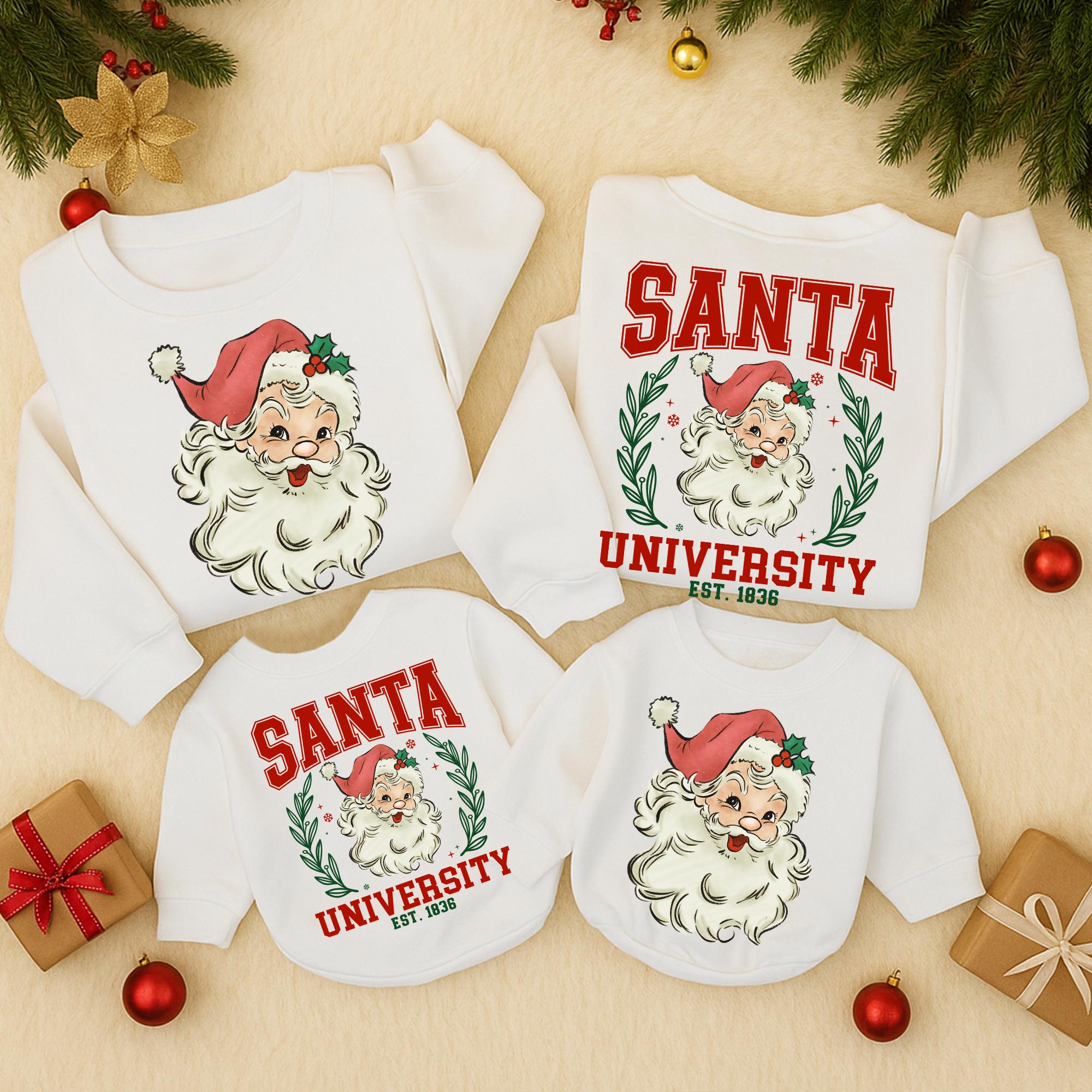 Retro Santa University Christmas Sweatshirt Vintage Holiday Toddler Outfit Cozy Santa Claus Romper Jolly Festive Design Soft Cotton