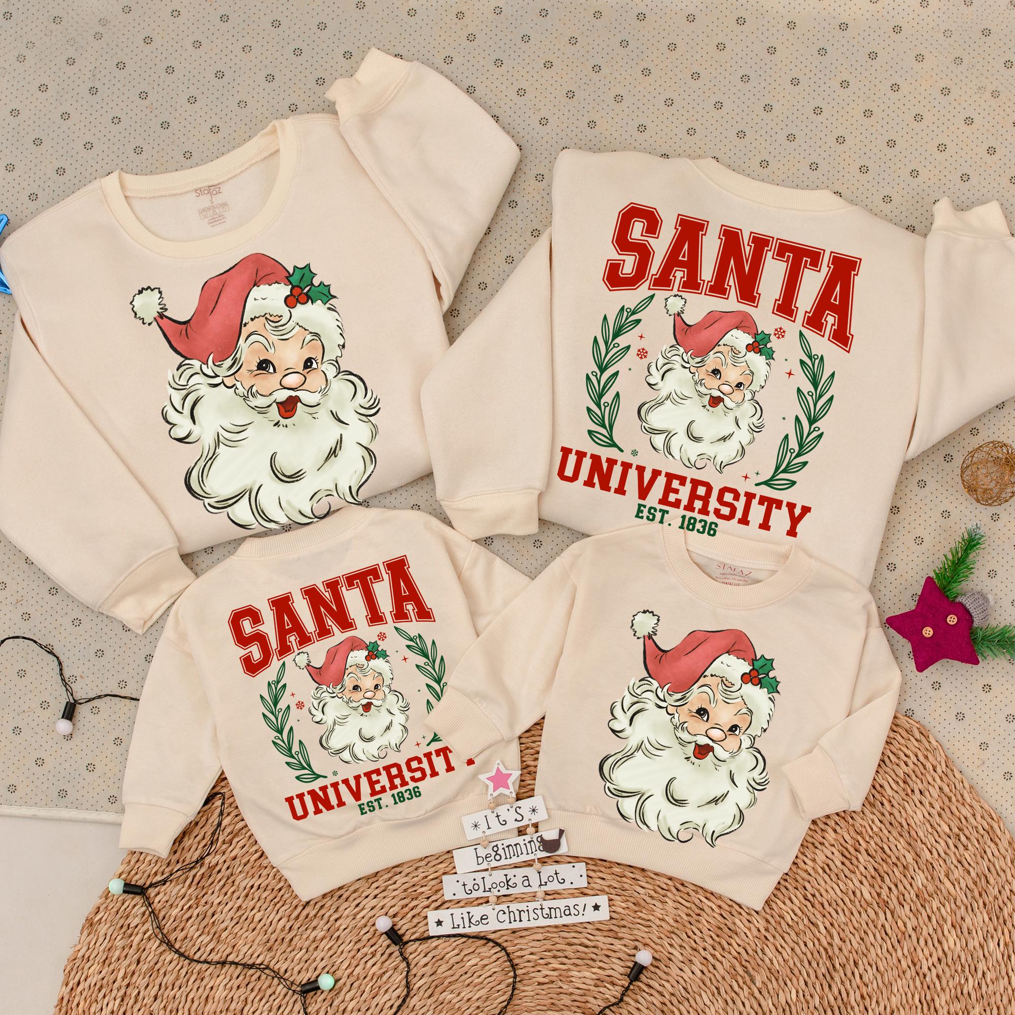 Retro Santa University Christmas Sweatshirt Vintage Holiday Toddler Outfit Cozy Santa Claus Romper Jolly Festive Design Soft Cotton