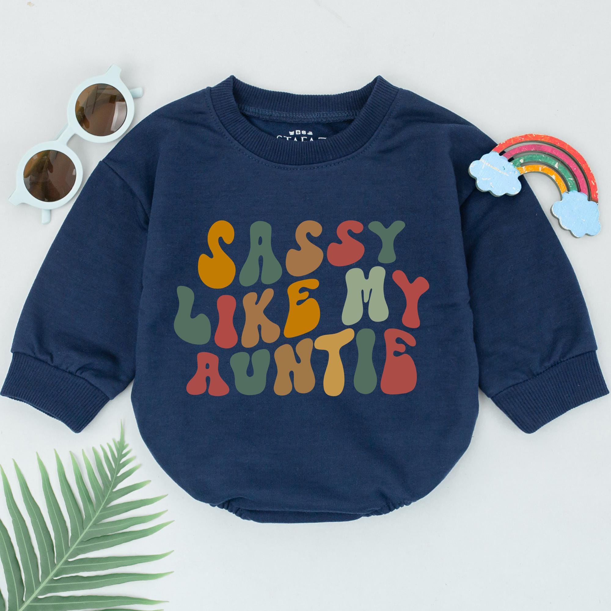 Retro Sassy Like My Auntie Romper Baby Gift Newborn Infant Toddler Vintage Style Colorful Design Mustard Olive Burnt Orange