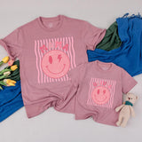 Retro Smiley Matching Family Shirts & Baby Romper, Custom Name Birthday Outfit, Soft Cotton for Photos, Gifts, Family Reunions & Holidays