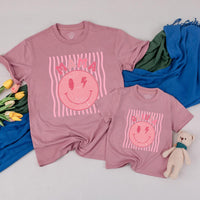 Retro Smiley Matching Family Shirts & Baby Romper, Custom Name Birthday Outfit, Soft Cotton for Photos, Gifts, Family Reunions & Holidays