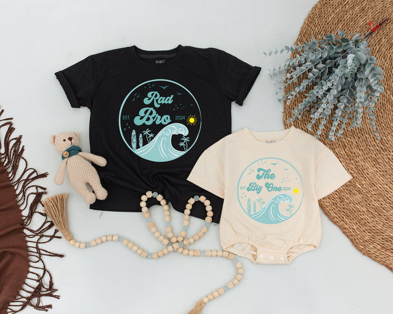 Retro Surf Family Birthday Shirts with Custom Text Soft Cotton Outfit Rad Dad, Rad Mom, Baby Matching Tee Vintage Coastal Design