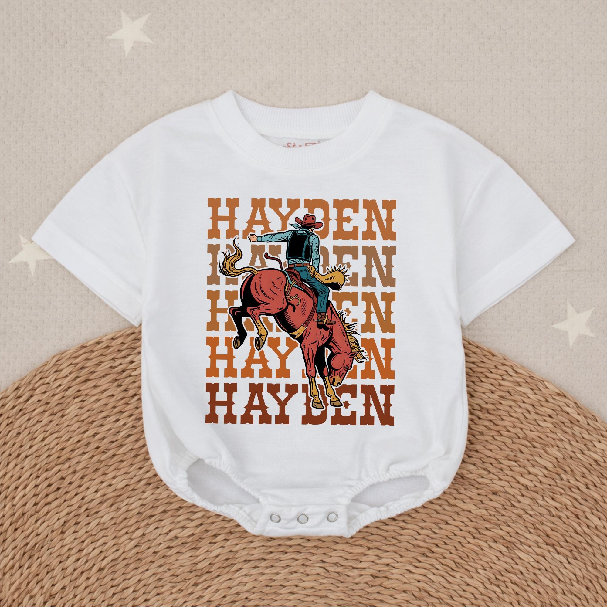 Retro Western Bucking Cowboy Baby Bubble Romper with Custom Name, Personalized Baby Shower Gift, Western Theme Infant Outfit