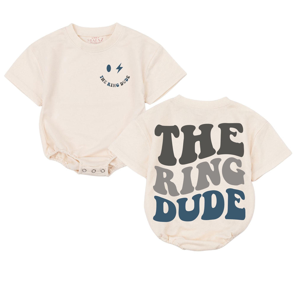 Ring Bearer Baby Bodysuit with Smiley Face and 'The Ring Dude' Text, Cute Wedding Outfit for Boys, Comfortable Teal and Gray Design