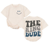 Ring Bearer Baby Bodysuit with Smiley Face and 'The Ring Dude' Text, Cute Wedding Outfit for Boys, Comfortable Teal and Gray Design