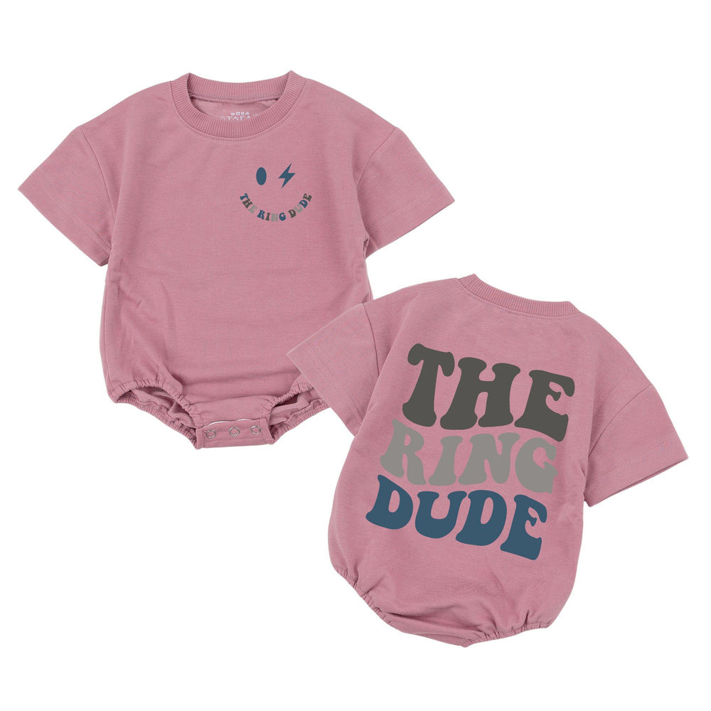 Ring Bearer Baby Bodysuit with Smiley Face and 'The Ring Dude' Text, Cute Wedding Outfit for Boys, Comfortable Teal and Gray Design