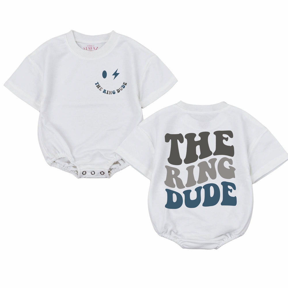 Ring Bearer Baby Bodysuit with Smiley Face and 'The Ring Dude' Text, Cute Wedding Outfit for Boys, Comfortable Teal and Gray Design