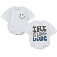 Ring Bearer Baby Bodysuit with Smiley Face and 'The Ring Dude' Text, Cute Wedding Outfit for Boys, Comfortable Teal and Gray Design