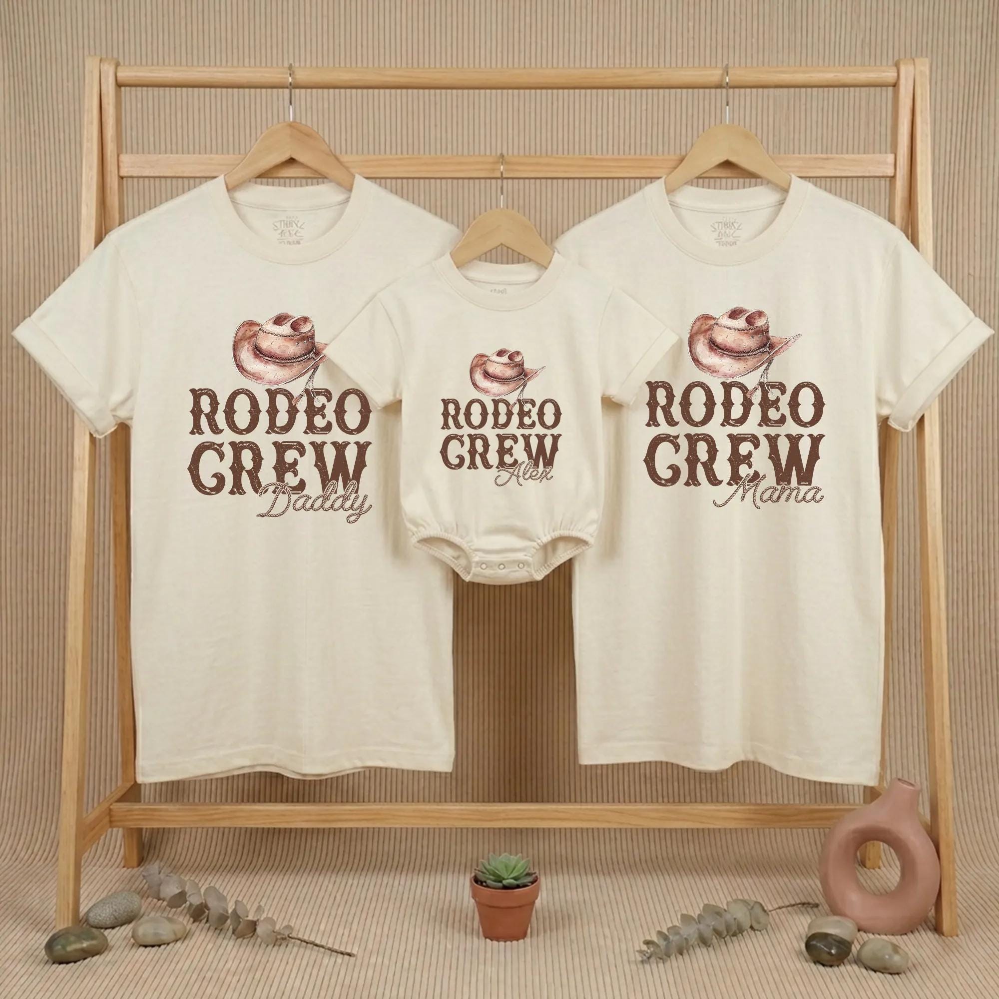 Rodeo Crew Matching Family Shirts with Custom Name, Western Cowboy Theme Daddy, Mama, and Baby Outfits for First Birthday